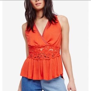 NWT Free People Megan Embroidered Peplum Tank